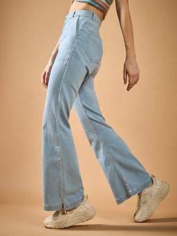 DOLCE CRUDO - Womens Light Blue Bootcut High Rise Regular Stretchable Jeans