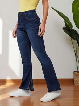 DOLCE CRUDO - Womens Blue Bootcut Mid Rise Regular Stretchable Jeans