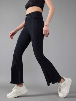 DOLCE CRUDO - Womens Black Bootcut Clean Look Regular Stretchable Jeans