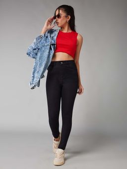 DOLCE CRUDO - Womens Black Skinny High Rise Regular Stretchable Jeans