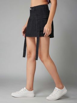 DOLCE CRUDO - Womens Black Straight High Rise Clean Look Mini Denim Skirt
