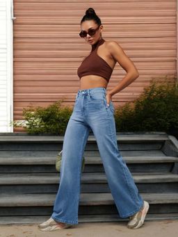 DOLCE CRUDO - Women Light Blue Wide-Leg Regular-Length Stretchable Denim Jeans