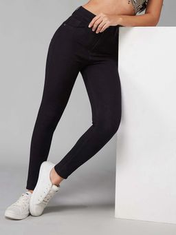 DOLCE CRUDO - Women Black Slim Fit High Rise Regular Length Stretchable Denim Jeans