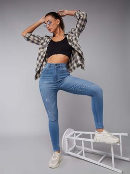 DOLCE CRUDO - Women Blue Skinny High Rise Mild Distress Regular Stretchable Jeans