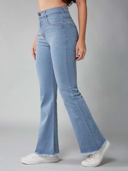 DOLCE CRUDO - Women Light Blue Bootcut Clean Look Regular Stretchable Denim Jeans