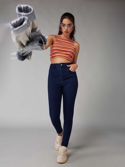 DOLCE CRUDO - Women Navy Blue Skinny Fit Regular Length Stretchable Denim Jeans