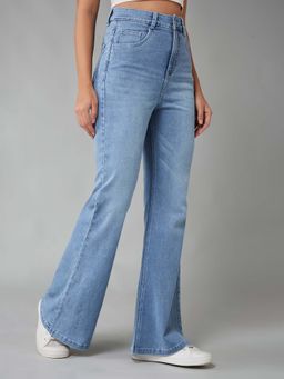 DOLCE CRUDO - Women Light Blue High Rise Regular Stretchable Denim Bootcut Jeans