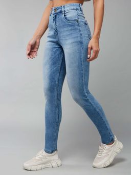 DOLCE CRUDO - Women Light Blue Slim Fit Regular Length Denim Stretchable Jeans