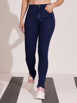 DOLCE CRUDO - Women Navy Blue Skinny Fit Cropped Denim Stretchable Jeans