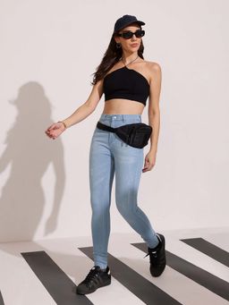DOLCE CRUDO - Women Light Blue Skinny High Rise Regular Stretchable Denim Jeans