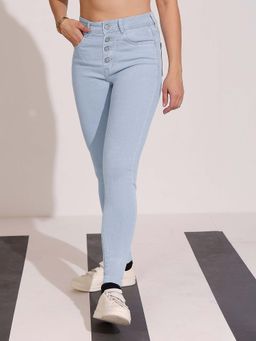 DOLCE CRUDO - Women Light Blue Skinny Distressed Regular Length Denim Jeans