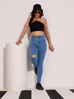 DOLCE CRUDO - Women Blue Skinny High-Rise Distressed Regular Denim Jeans