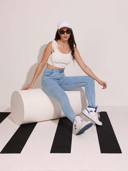 DOLCE CRUDO - Women Blue Skinny-Fit High-Rise Regular-Length Stretchable Denim Jeans