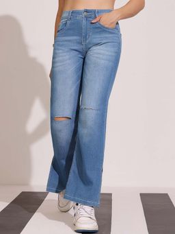 DOLCE CRUDO - Women Blue Wide-Leg Relaxed Regular Length Denim Stretchable Jeans