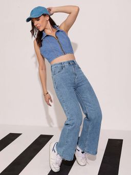 DOLCE CRUDO - Women's Wide-Leg High Waist Blue Denim Jeans