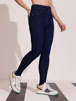 DOLCE CRUDO - Women's Skinny Solid Navy Blue Denim Jeans