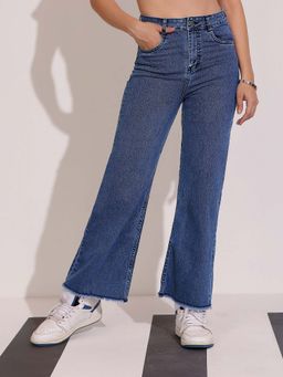 DOLCE CRUDO - Women's Navy Blue Wide-Leg High Waist Denim Jeans