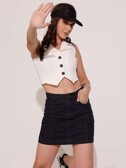 DOLCE CRUDO - Women Black Straight High Rise Clean Look Mini Denim Skirt