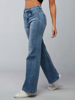 DOLCE CRUDO - Women Light Blue Wide-Leg Stretchable Shaping Denim Jeans