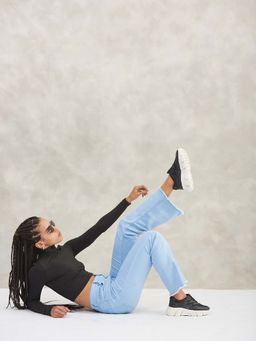 DOLCE CRUDO - Women Light Blue Boot Cut Cropped Stretchable Denim Jeans