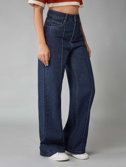 DOLCE CRUDO - Women Navy Blue Wide-Leg Non-Stretchable Denim Jeans