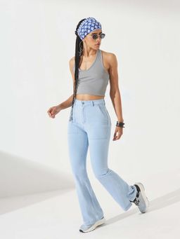 DOLCE CRUDO - Women Light Blue Bootcut Stretchable Denim Jeans