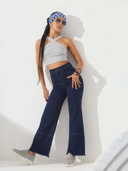 DOLCE CRUDO - Women Navy Blue Clean Look Stretchable Denim Jeans