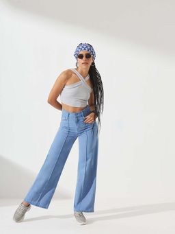 DOLCE CRUDO - Women Light Blue Straight-Fit Non-Stretchable Denim Jeans