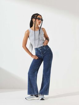 DOLCE CRUDO - Women Blue Stretchable Denim Wide-Leg Shaping Jeans