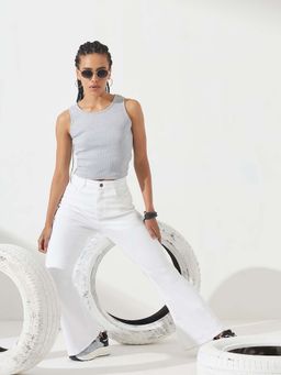 DOLCE CRUDO - Women White Bootcut Stretchable Denim Jeans