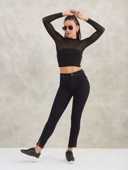 DOLCE CRUDO - Women Black Skinny Side Slit Ankle Length Stretchable Denim Jeans