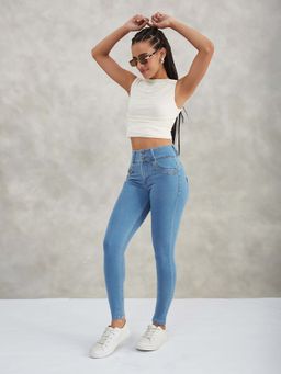 DOLCE CRUDO - Women's Blue Skinny Fit High Rise Regular Length Stretchable Denim Pants