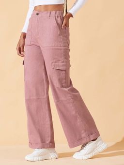 DOLCE CRUDO - Women's Rose Pink Wide-Leg High-Rise Clean-Look Stretchable Denim Pants