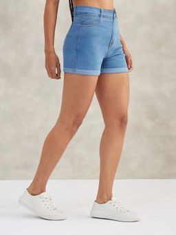 DOLCE CRUDO - Women Blue Clean Look Mid Rise Denim Shorts