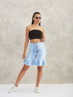 DOLCE CRUDO - Womens Blue Regular Fit Mid Rise Clean Look Midi Denim Skirt