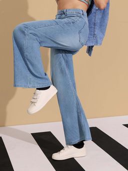 DOLCE CRUDO - Women's Light Blue Wide-Leg Regular Length Stretchable Denim Jeans