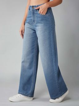 DOLCE CRUDO - Women's Light Blue Wide-Leg Regular-Length Non-stretchable Denim Jeans