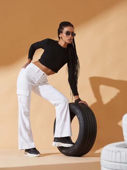 DOLCE CRUDO - Women's White Wide Leg High Rise Clean Look Stretchable Denim Jeans