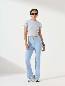 DOLCE CRUDO - Women's Light Blue Boot Cut Clean Look Cropped Stretchable Denim Jeans