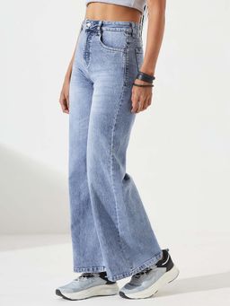 DOLCE CRUDO - Women's Light Blue Regular-Length Stretchable Denim Wide Leg Jeans