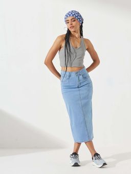 DOLCE CRUDO - Women Light Blue Straight Clean Look Stretchable Denim Skirt