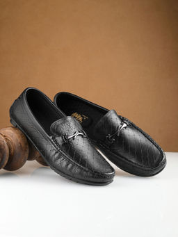Hitz - Mens Black Leather Casual Loafers