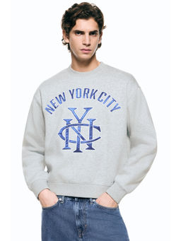 H&M - Men Grey Loose Fit Printed Sweatshirt