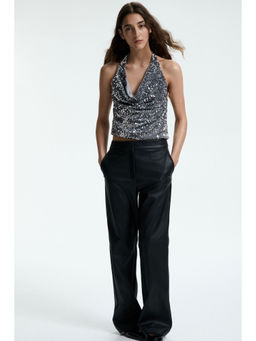 H&M - Women Silver Sequined Halterneck Top