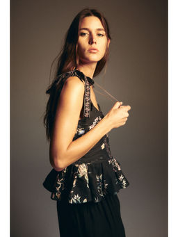 H&M - Women Multi-Color Tie-Strap Peplum Top