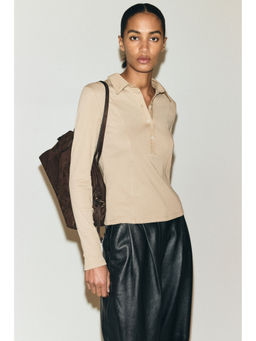 H&M - Women Beige Fitted Polo T-Shirt