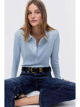 H&M - Women Blue Fitted Polo T-Shirt