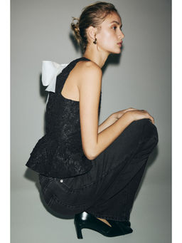 H&M - Women Black Bow-Detail Peplum Top