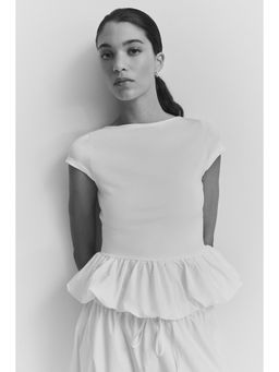 H&M - Women White Ponte Di Roma Bubble-Hem Top