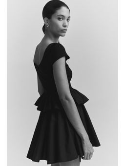 H&M - Women Black Ponte Di Roma Bubble-Hem Top